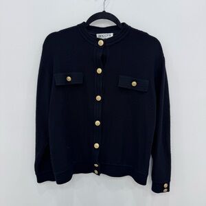 Ancora by Ciao LTD Vintage Jackie Kennedy Cardigan Sweater Rib Knit Sz Lg Black